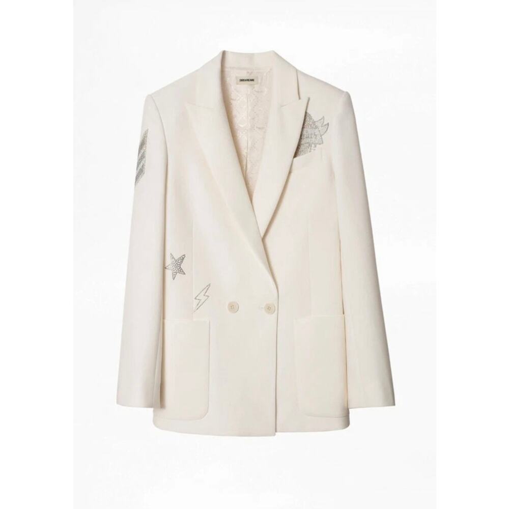 Zadig & Voltaire Ivory Visko Strass Embellished Blazer Jacket